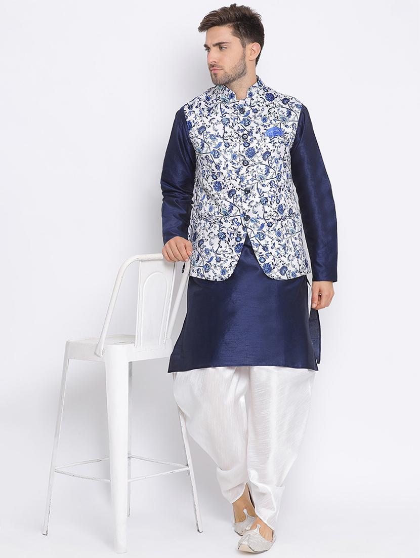 blue dhoti kurta set with blue printed nehru jacket - 17633349 - Zoom Image - 5