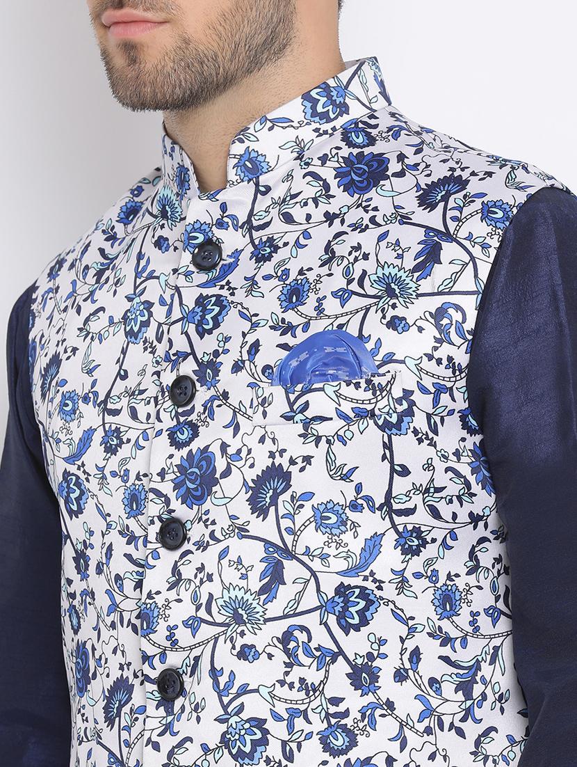 blue dhoti kurta set with blue printed nehru jacket - 17633349 - Zoom Image - 6