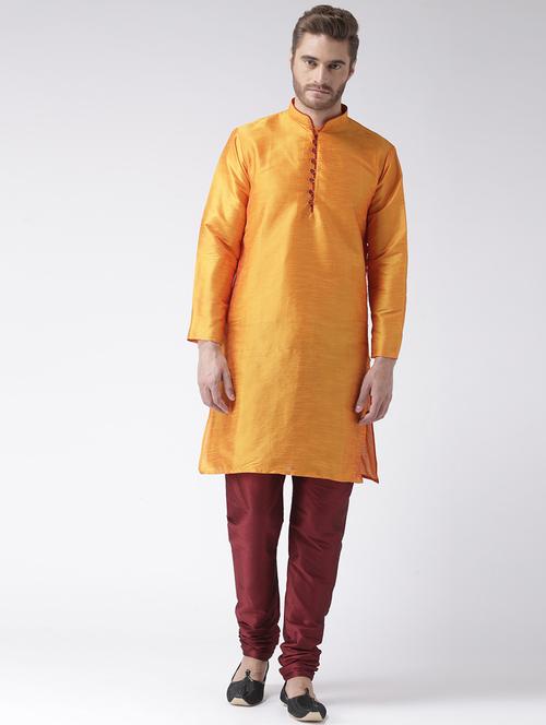 orange color solid kurta pyjama set - 17633350 - Standard Image - 1