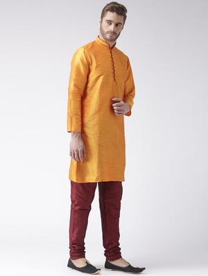 orange color solid kurta pyjama set - 17633350 - Standard Image - 2