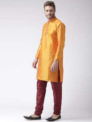 orange color solid kurta pyjama set - 17633350 - Standard Image - 3