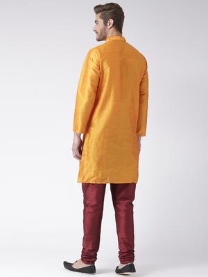 orange color solid kurta pyjama set - 17633350 - Standard Image - 4