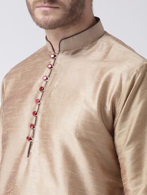 gold color solid kurta pyjama set - 17633352 - Standard Image - 5