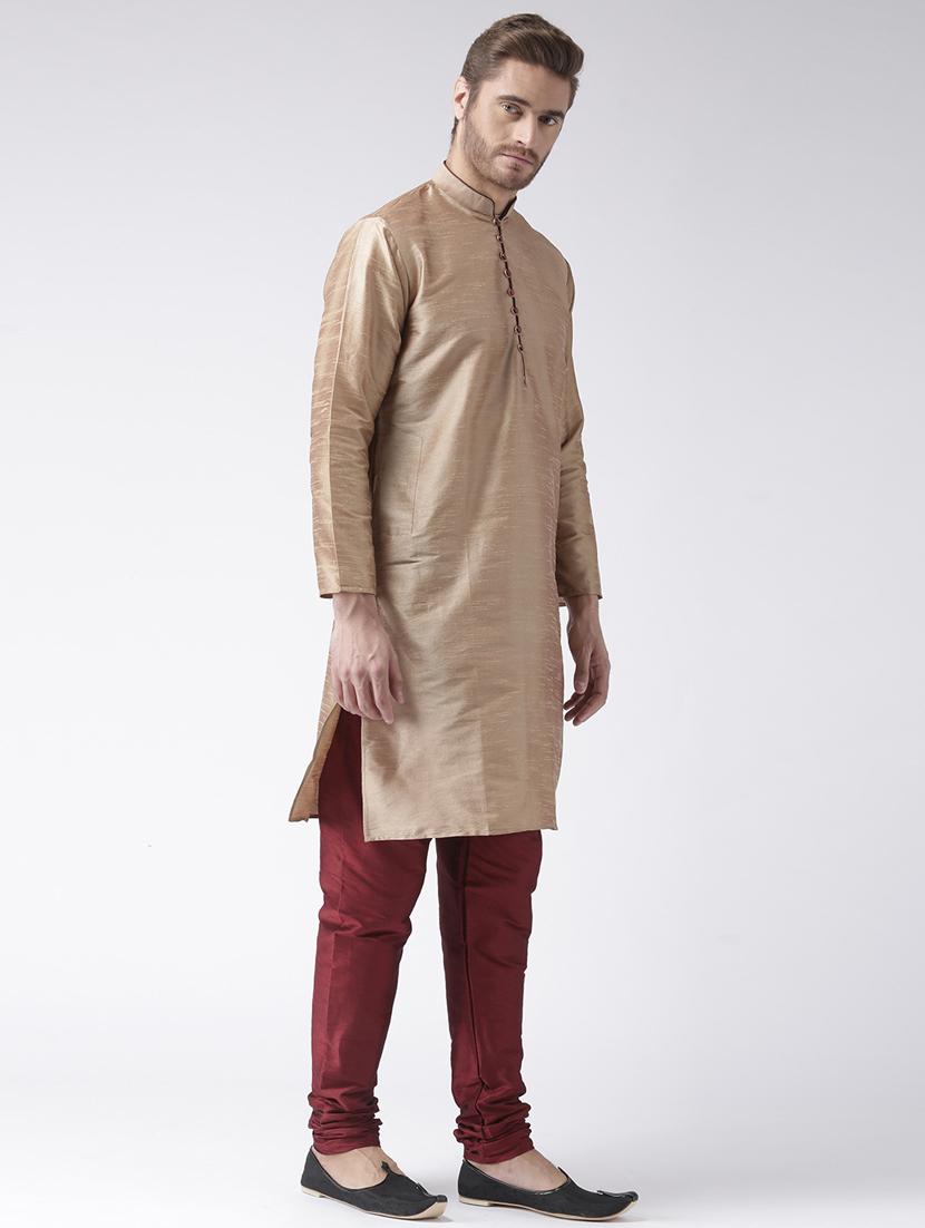 gold color solid kurta pyjama set - 17633352 - Zoom Image - 2