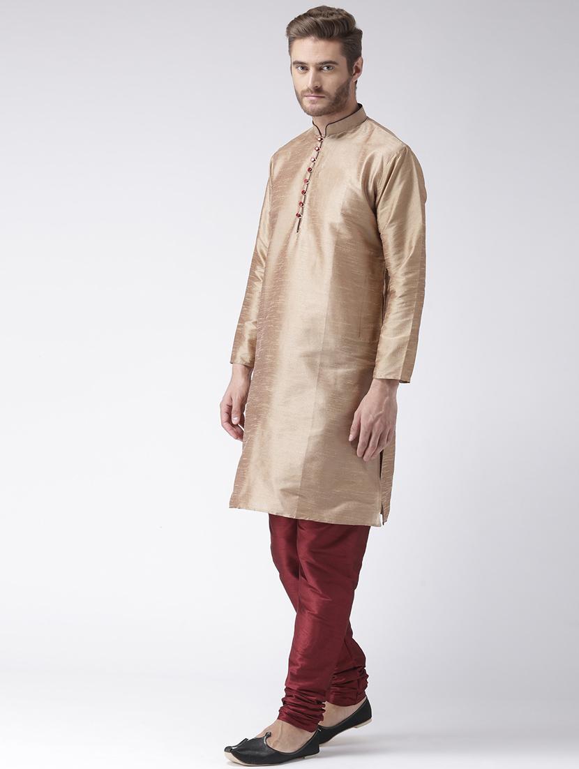 gold color solid kurta pyjama set - 17633352 - Zoom Image - 3