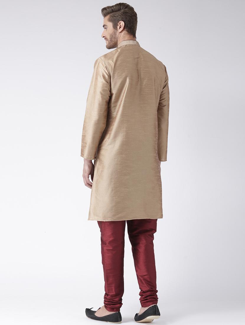 gold color solid kurta pyjama set - 17633352 - Zoom Image - 4