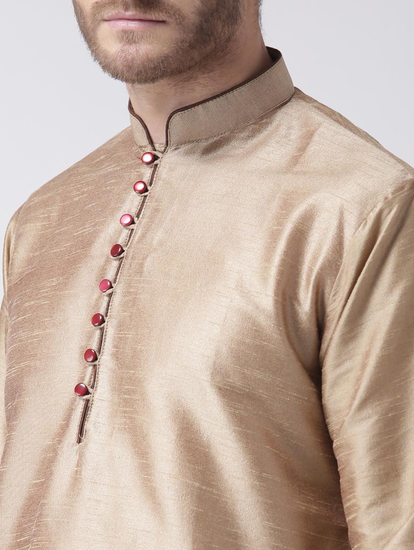 gold color solid kurta pyjama set - 17633352 - Zoom Image - 5