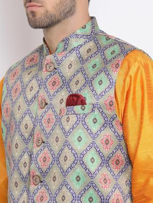 orange dhoti kurta set with multi printed nehru jacket - 17633353 - Standard Image - 5