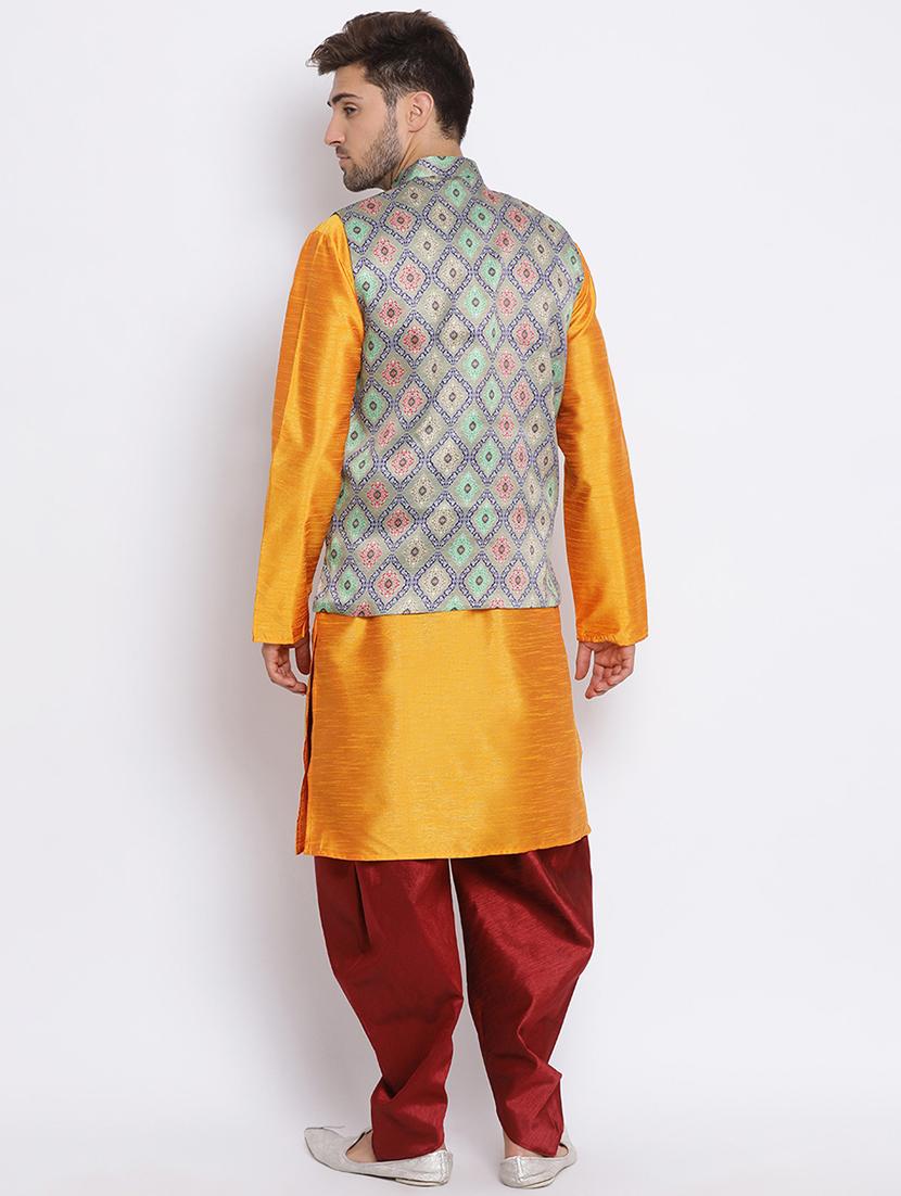 orange dhoti kurta set with multi printed nehru jacket - 17633353 - Zoom Image - 4