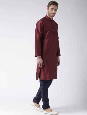 maroon color solid kurta pyjama set - 17633356 - Standard Image - 2