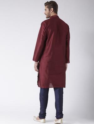maroon color solid kurta pyjama set - 17633356 - Standard Image - 4