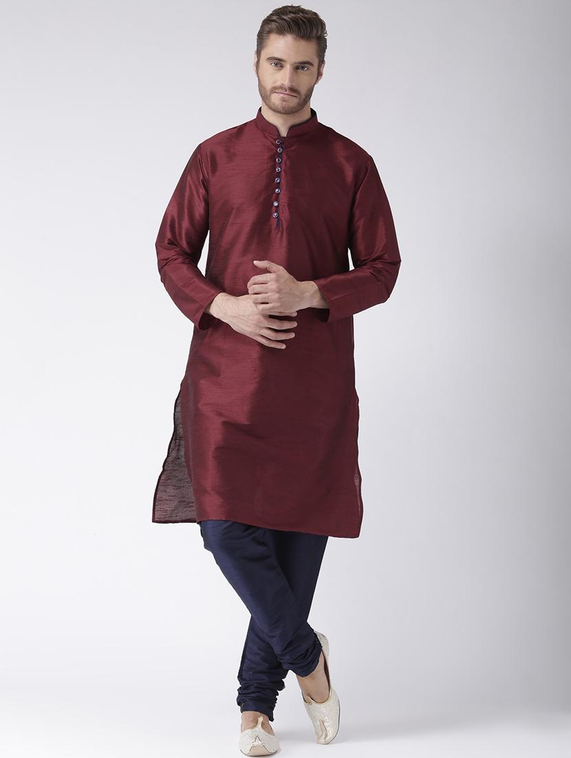 maroon color solid kurta pyjama set - 17633356 - Zoom Image - 1