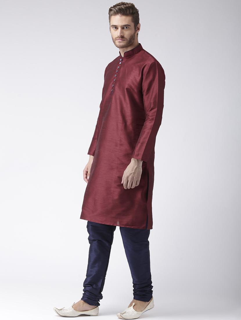 maroon color solid kurta pyjama set - 17633356 - Zoom Image - 3