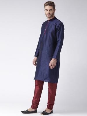 blue color solid kurta pyjama set - 17633358 - Standard Image - 3