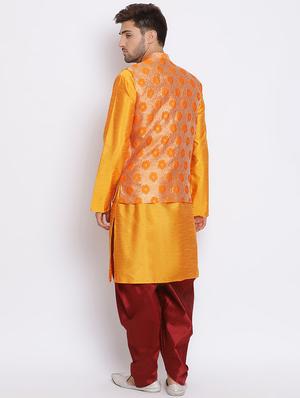 orange dhoti kurta set with orange printed nehru jacket - 17633363 - Standard Image - 4