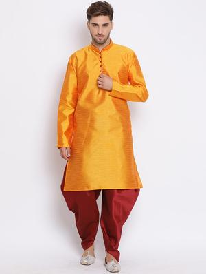 orange dhoti kurta set with orange printed nehru jacket - 17633363 - Standard Image - 5