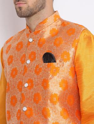 orange dhoti kurta set with orange printed nehru jacket - 17633363 - Standard Image - 6