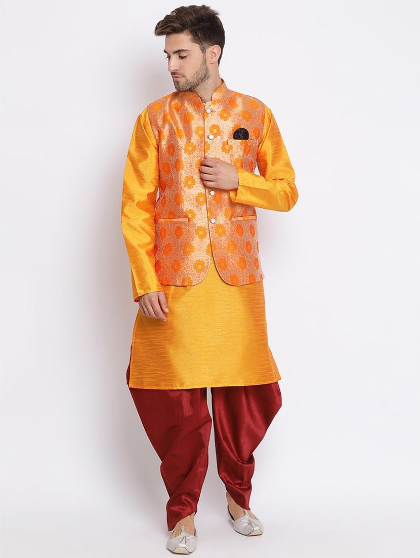 orange dhoti kurta set with orange printed nehru jacket - 17633363 - Zoom Image - 1