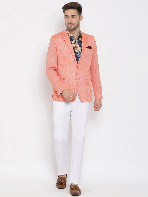 peach solid 3 piece suit - 17633386 - Standard Image - 1
