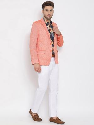 peach solid 3 piece suit - 17633386 - Standard Image - 2
