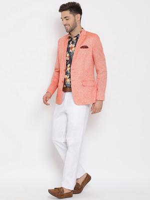 peach solid 3 piece suit - 17633386 - Standard Image - 3