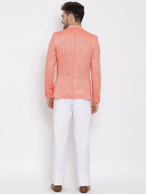 peach solid 3 piece suit - 17633386 - Standard Image - 4
