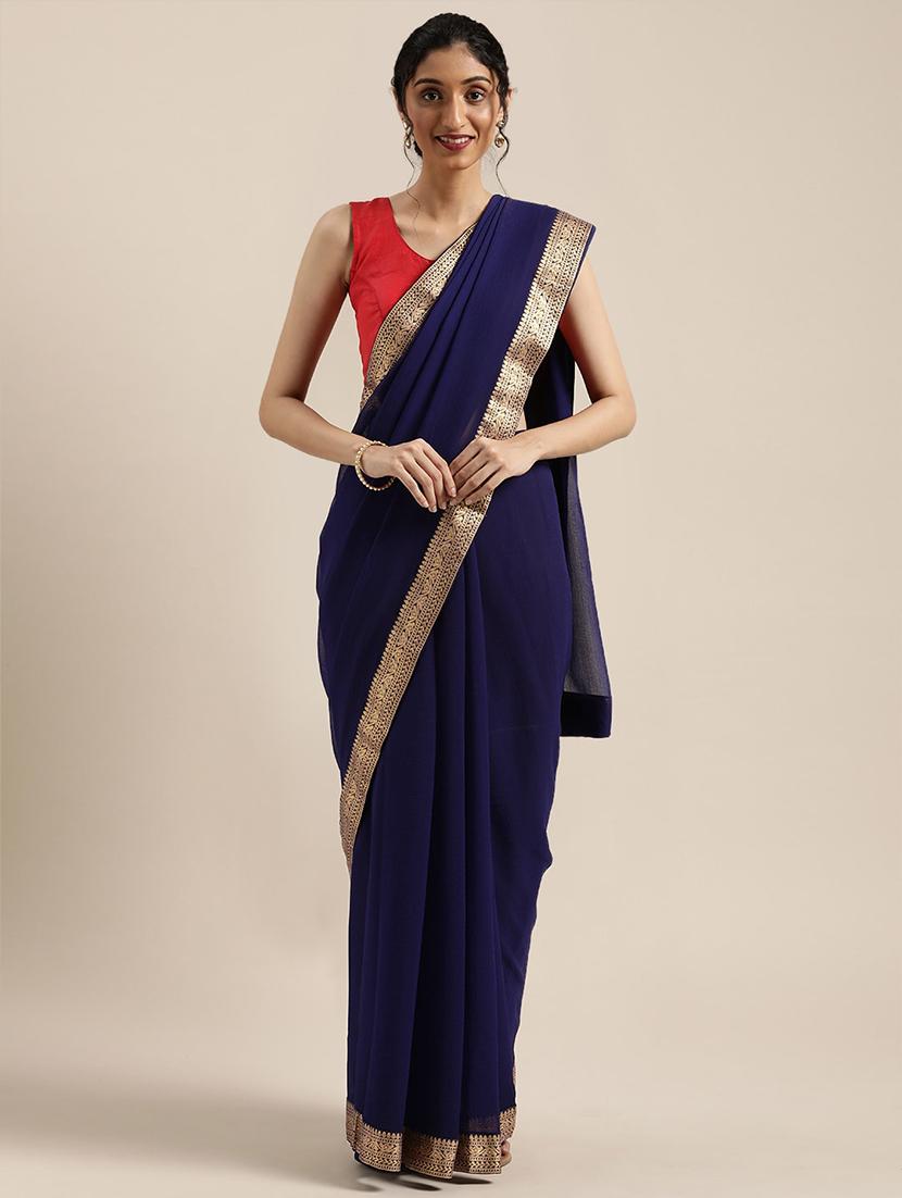 solid bordered saree with blouse - 17633631 - Zoom Image - 1