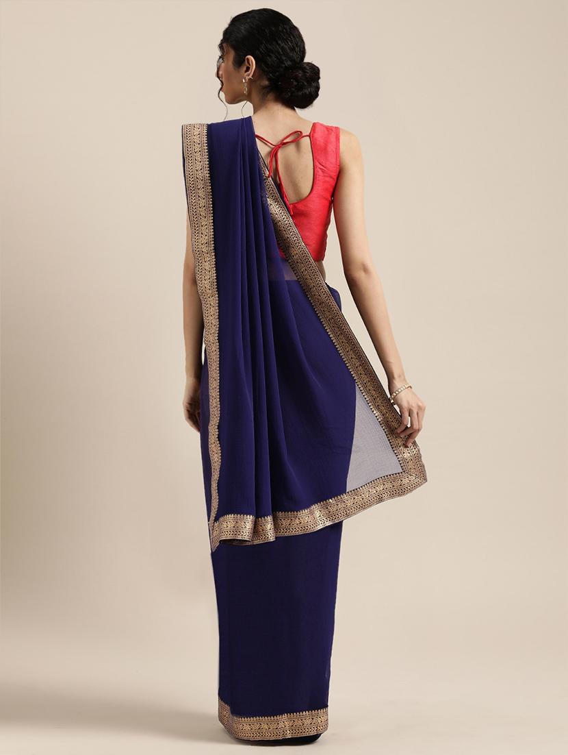 solid bordered saree with blouse - 17633631 - Zoom Image - 2