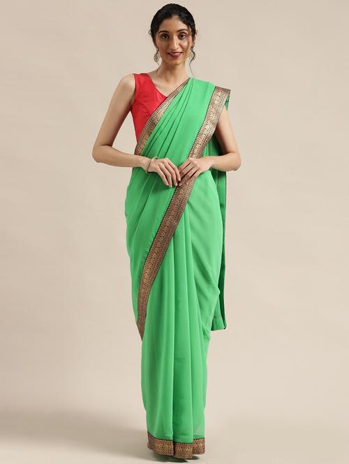 solid bordered saree with blouse - 17633633 - Standard Image - 1