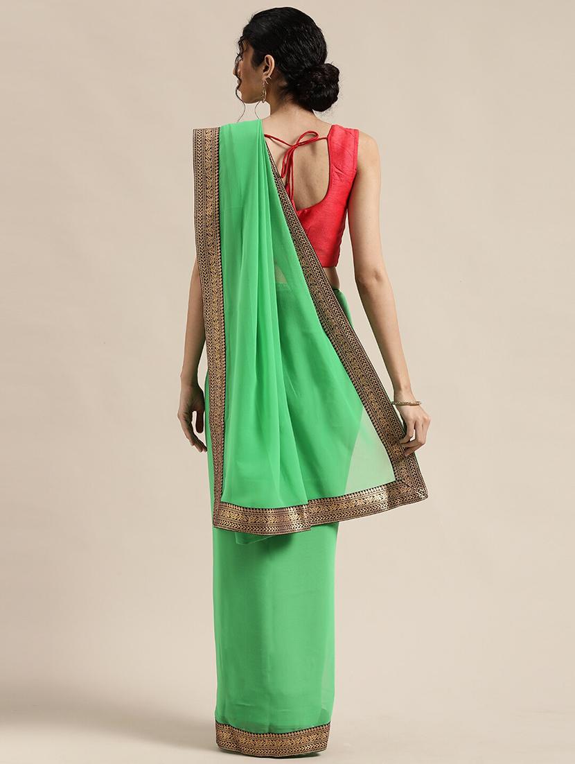 solid bordered saree with blouse - 17633633 - Zoom Image - 2