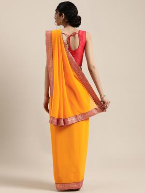 solid bordered saree with blouse - 17633636 - Standard Image - 2