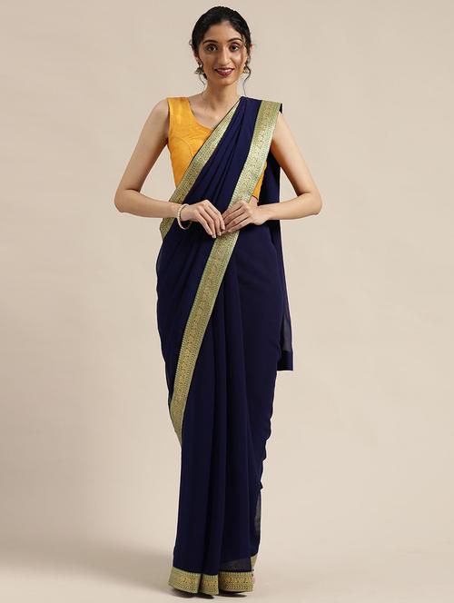 solid bordered saree with blouse - 17633637 - Standard Image - 1