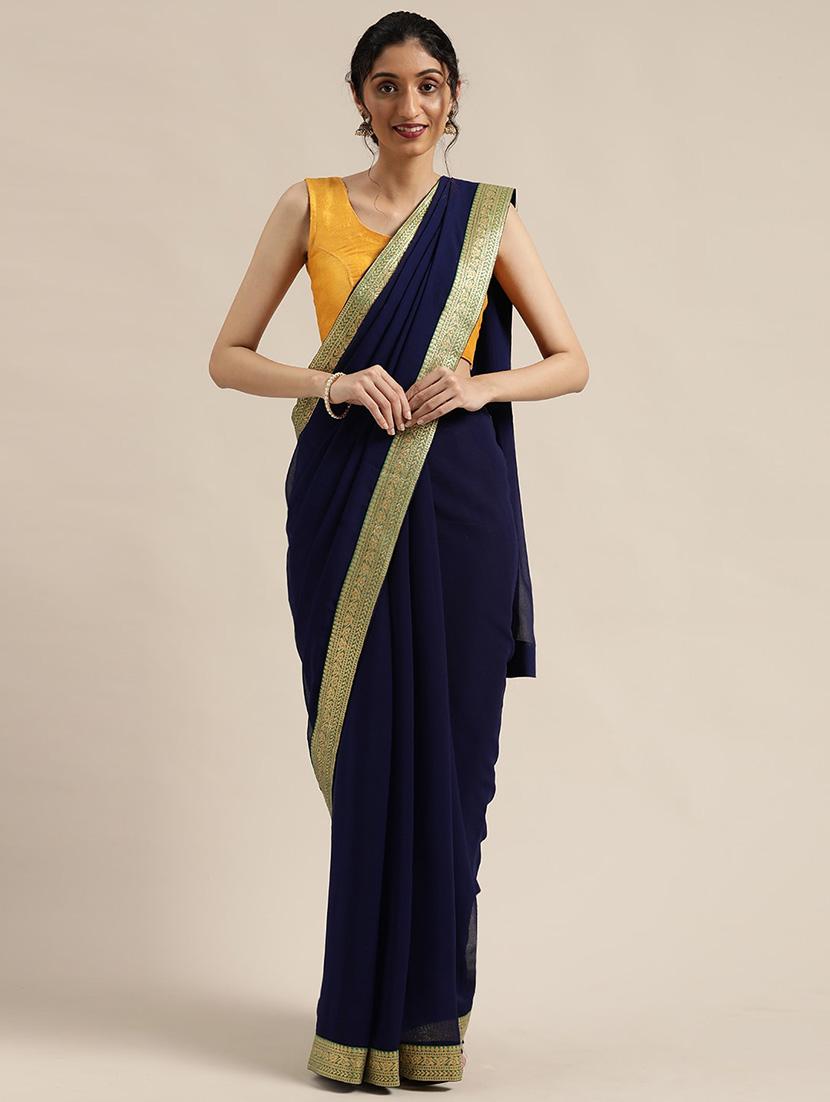 solid bordered saree with blouse - 17633637 - Zoom Image - 1