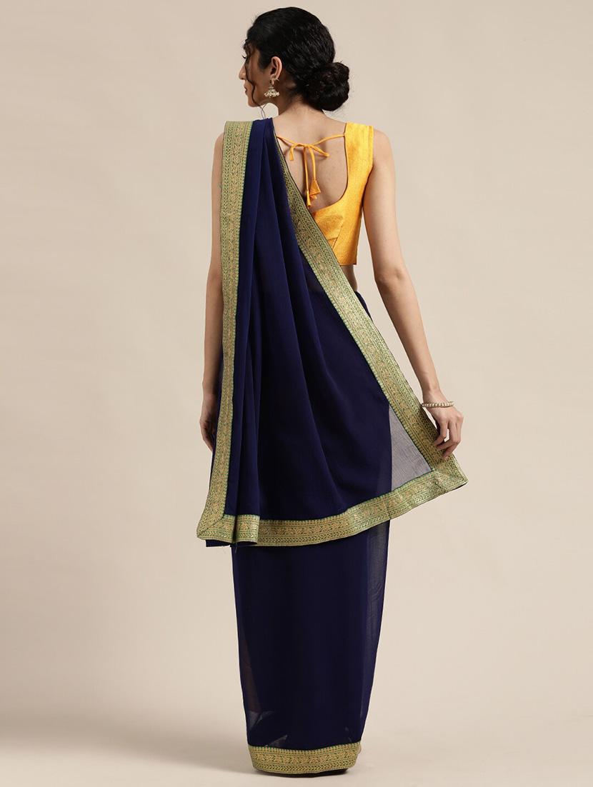 solid bordered saree with blouse - 17633637 - Zoom Image - 2