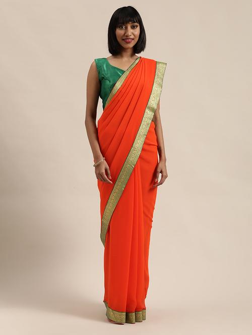 solid bordered saree with blouse - 17633639 - Standard Image - 1
