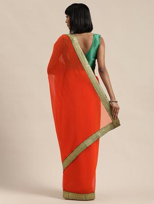 solid bordered saree with blouse - 17633639 - Standard Image - 2