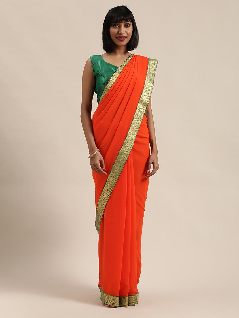 solid bordered saree with blouse - 17633639 - Zoom Image - 1