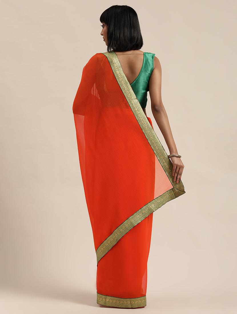 solid bordered saree with blouse - 17633639 - Zoom Image - 2