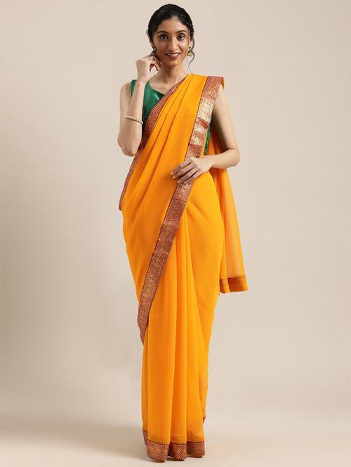 solid bordered saree with blouse - 17633640 - Standard Image - 1