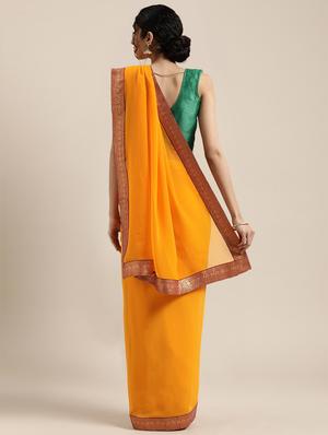 solid bordered saree with blouse - 17633640 - Standard Image - 2
