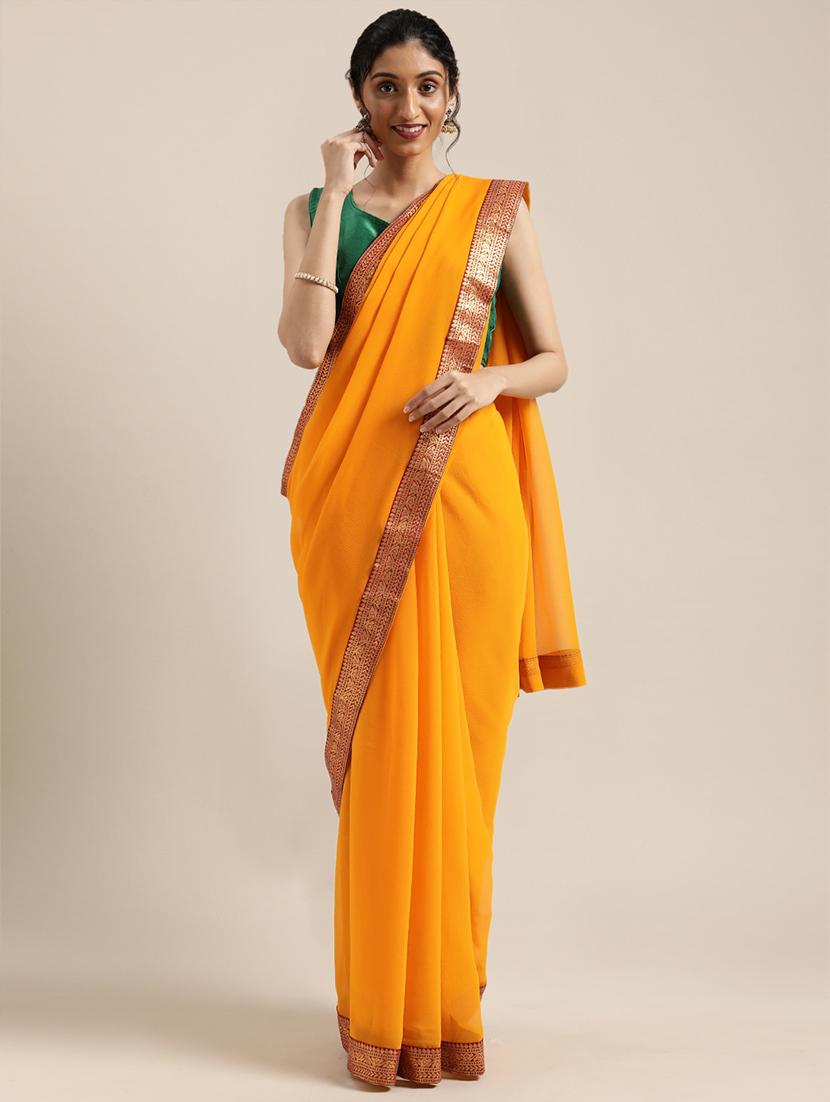 solid bordered saree with blouse - 17633640 - Zoom Image - 1