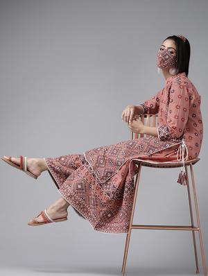 peach cotton kurta palazzo set - 17633665 - Standard Image - 4