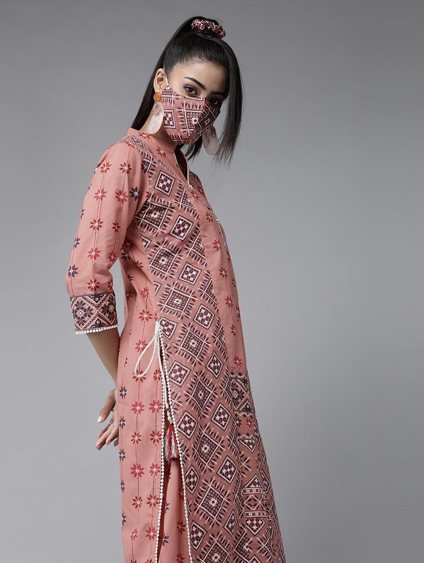 peach cotton kurta palazzo set - 17633665 - Zoom Image - 2