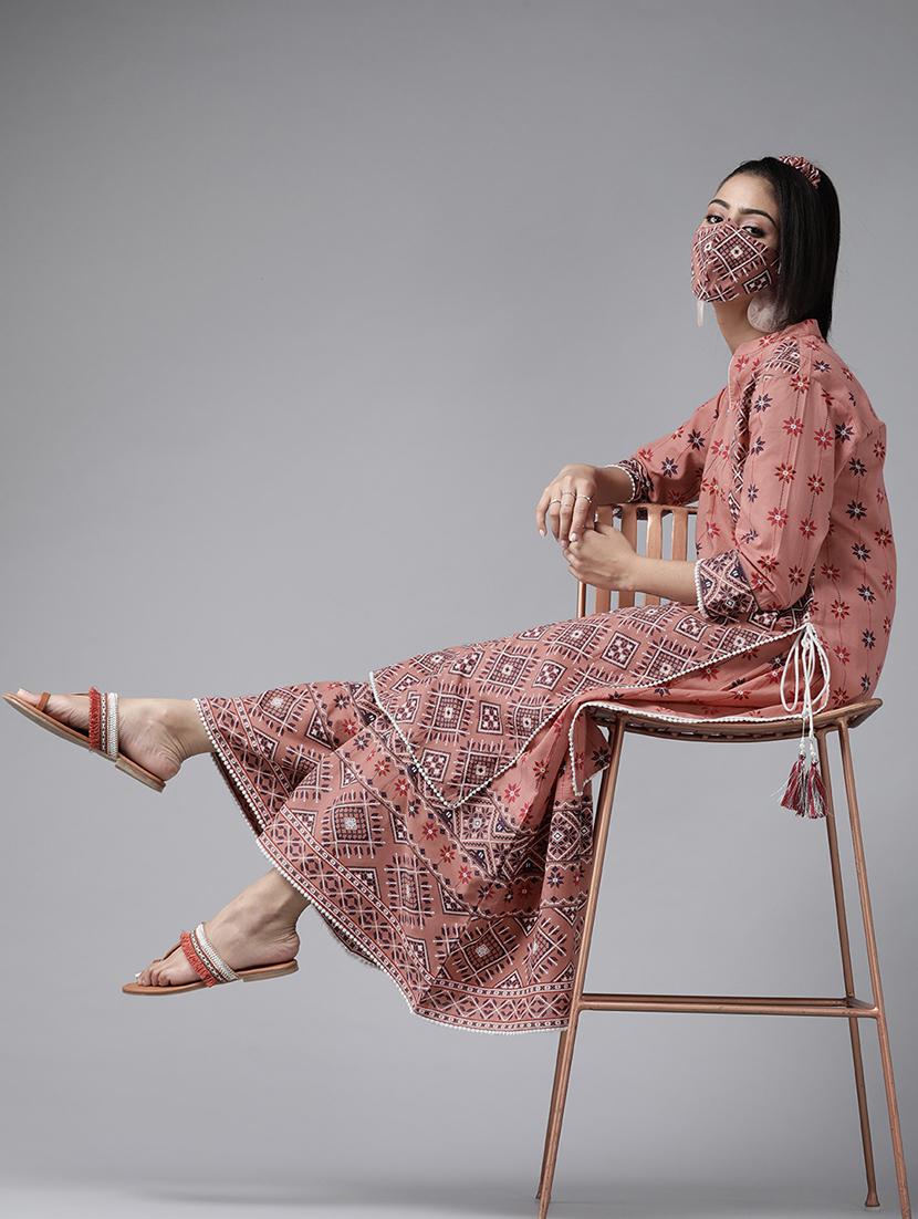 peach cotton kurta palazzo set - 17633665 - Zoom Image - 4