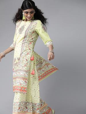 green cotton kurta palazzo set - 17633670 - Standard Image - 2