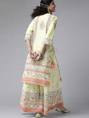 green cotton kurta palazzo set - 17633670 - Standard Image - 3