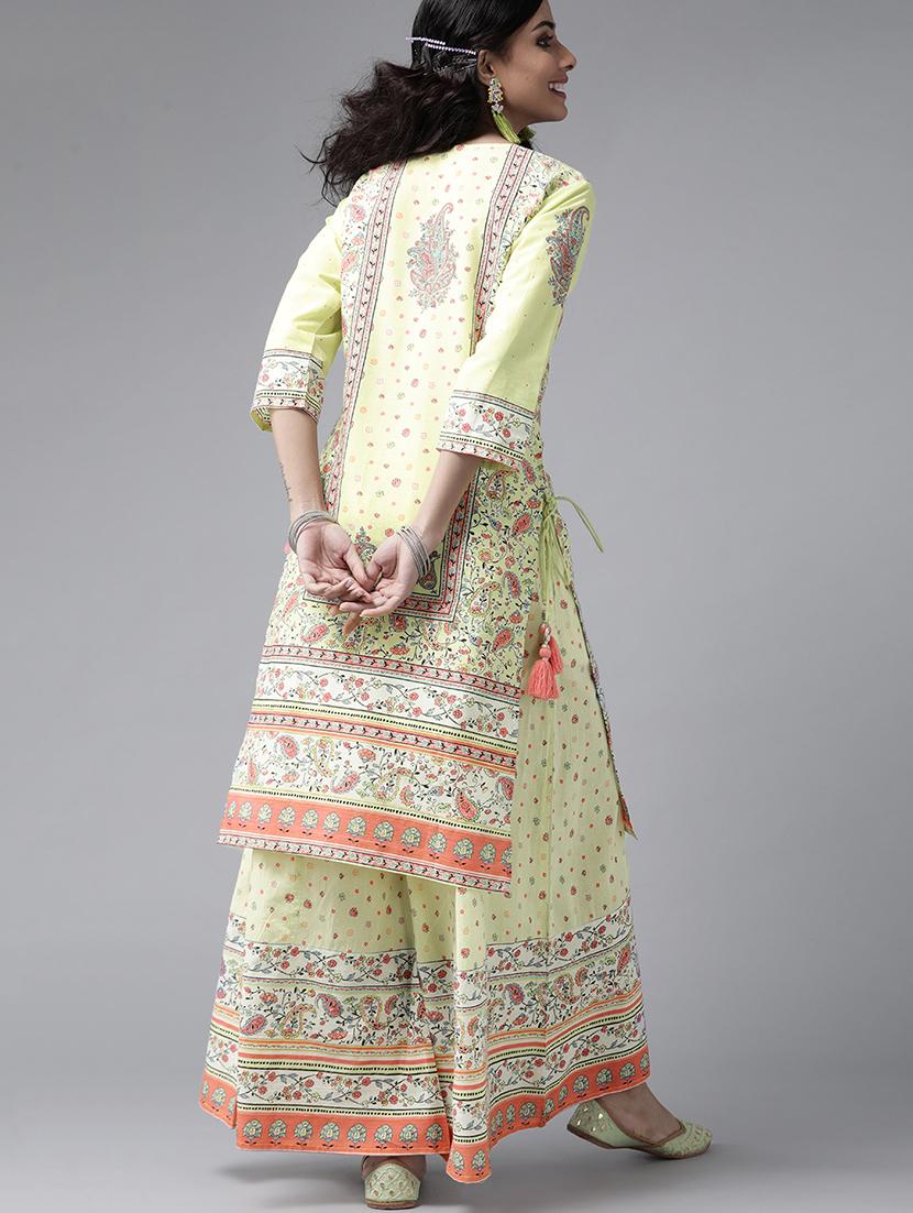 green cotton kurta palazzo set - 17633670 - Zoom Image - 3