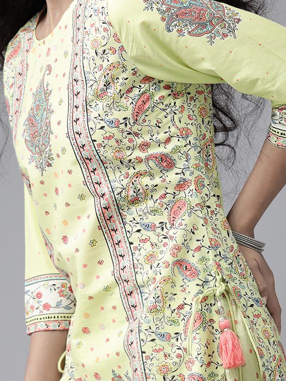 green cotton kurta palazzo set - 17633670 - Zoom Image - 4