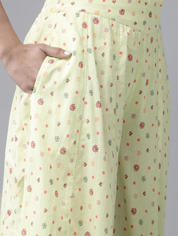 green cotton kurta palazzo set - 17633670 - Zoom Image - 5