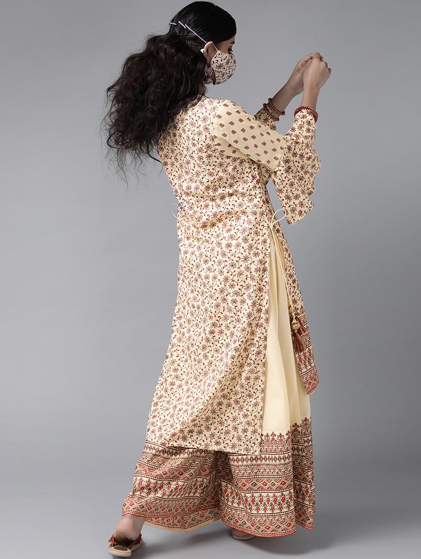 cream cotton kurta palazzo set - 17633674 - Zoom Image - 3